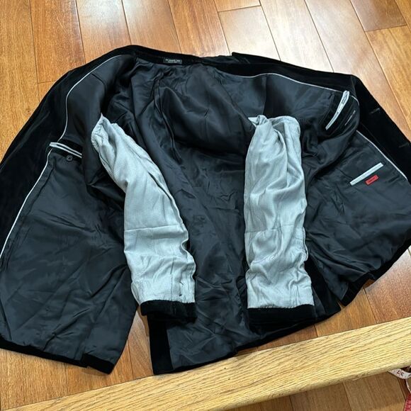 John Varvatos Black Textured Velvet Jacket Blazer Peak Collar 46R - Picture 11 of 16